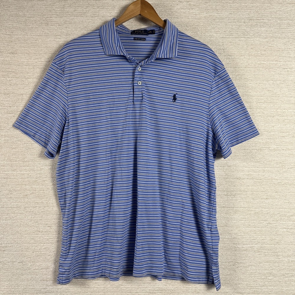 Polo Ralph Lauren XXL Blue Striped Polo Shirt Pima Soft Touch Classic Fit